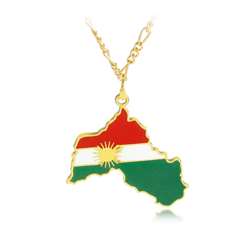Chain National Flag of Kurdish Jewelry for Women Men Kurdistan Region Map Pendant Necklaces