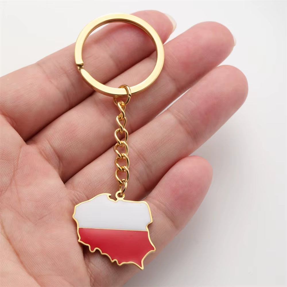 Poland Map Pendant Keychains Women Men Stainless Steel Polish Flag Ethnic Car Bags Key Chain Ring New Trend Jewelry Gift