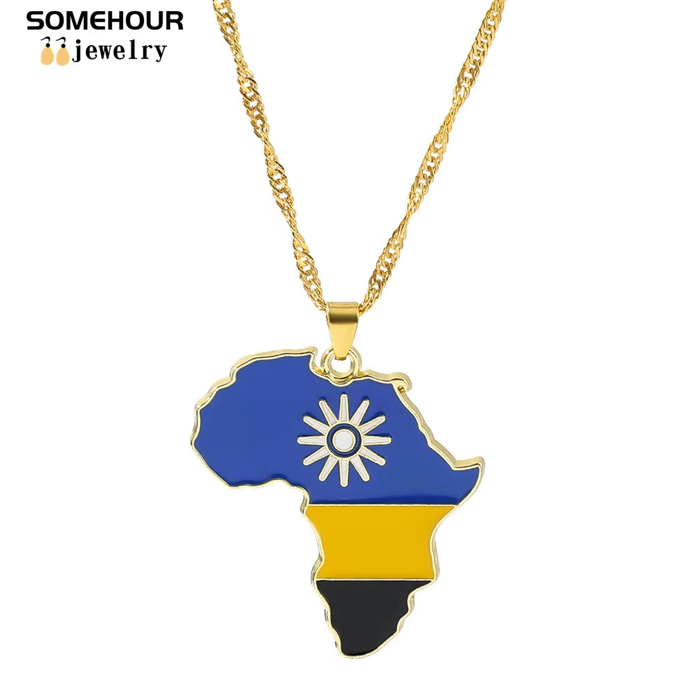 Vintage Africa Map Flag Pendant Necklace Unit African Countries Black Ethnic Roots Charms Hiphop Jewelry for Women Gift