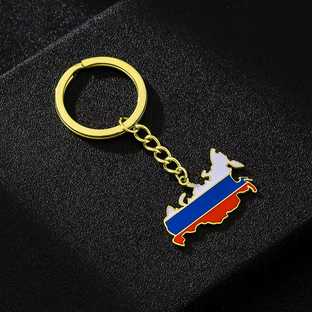 Fashion Russian Federation Russia Map Flag Key Chain Stainless Steel Men Women Maps Key Ring Jewelry Gift