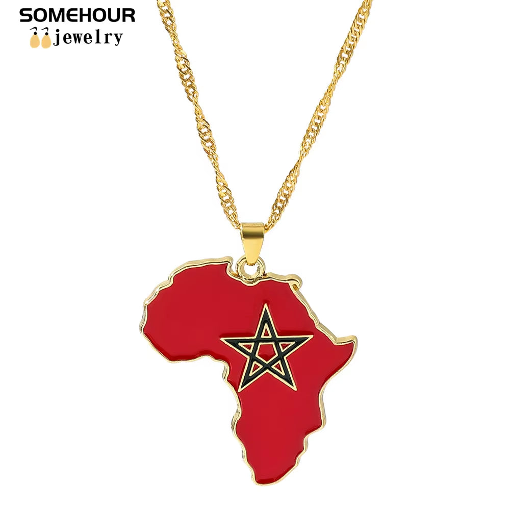 Vintage Africa Map Flag Pendant Necklace Unit African Countries Black Ethnic Roots Charms Hiphop Jewelry for Women Gift