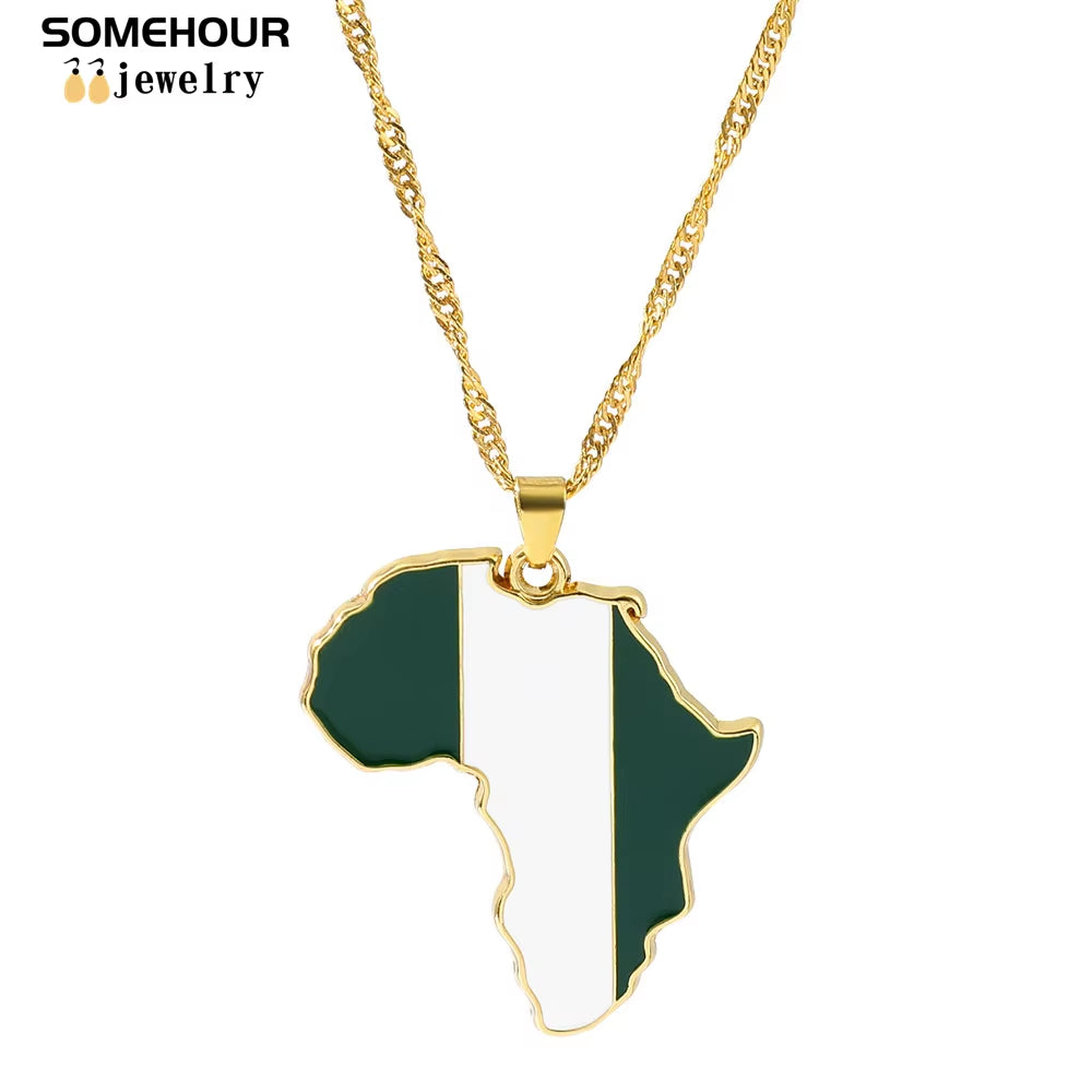 Vintage Africa Map Flag Pendant Necklace Unit African Countries Black Ethnic Roots Charms Hiphop Jewelry for Women Gift