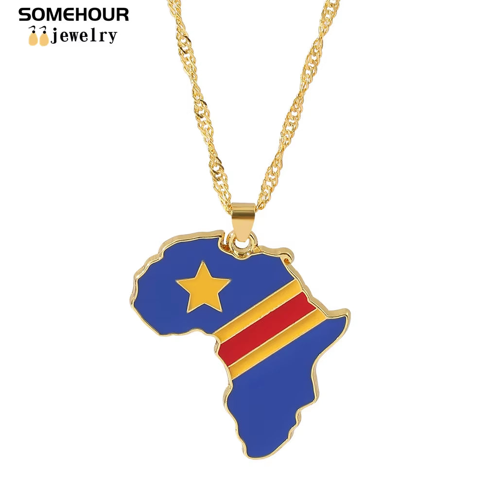 Vintage Africa Map Flag Pendant Necklace Unit African Countries Black Ethnic Roots Charms Hiphop Jewelry for Women Gift