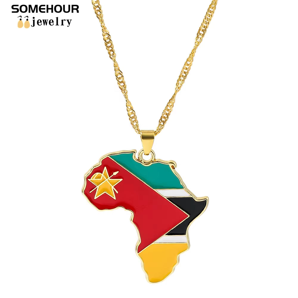 Vintage Africa Map Flag Pendant Necklace Unit African Countries Black Ethnic Roots Charms Hiphop Jewelry for Women Gift