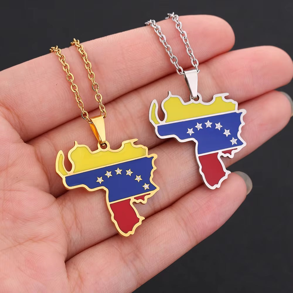 Venezuela Map Flag Pendant Necklace Stainless Steel for Women Men Gold Silver Color Charm Fashion Venezuelan Jewelry Gifts