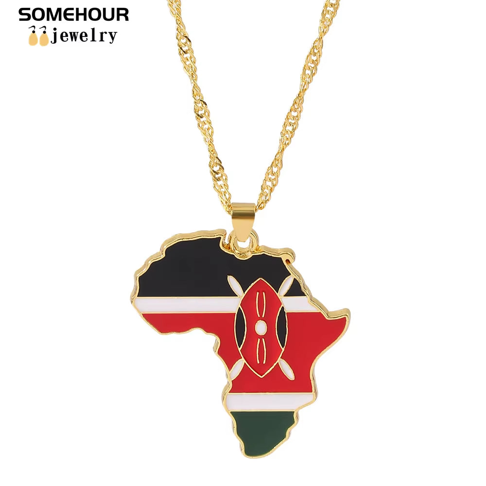 Vintage Africa Map Flag Pendant Necklace Unit African Countries Black Ethnic Roots Charms Hiphop Jewelry for Women Gift