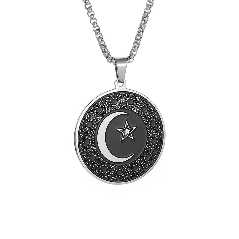 Stainless Steel Fashion Turkish Flag Star and Moon Pendant Necklace for Men and Women Fashion Faith Retro Jewelry Gifts