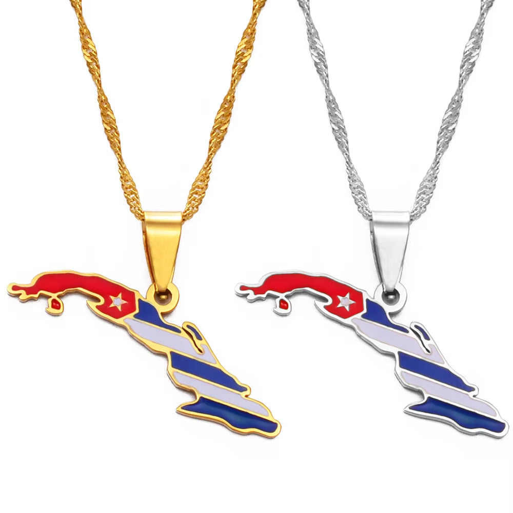 Cuba Map Flag Pendant Necklaces for Women,Map of Cuban Charm Silver Color/Gold Color Jewelry #168421