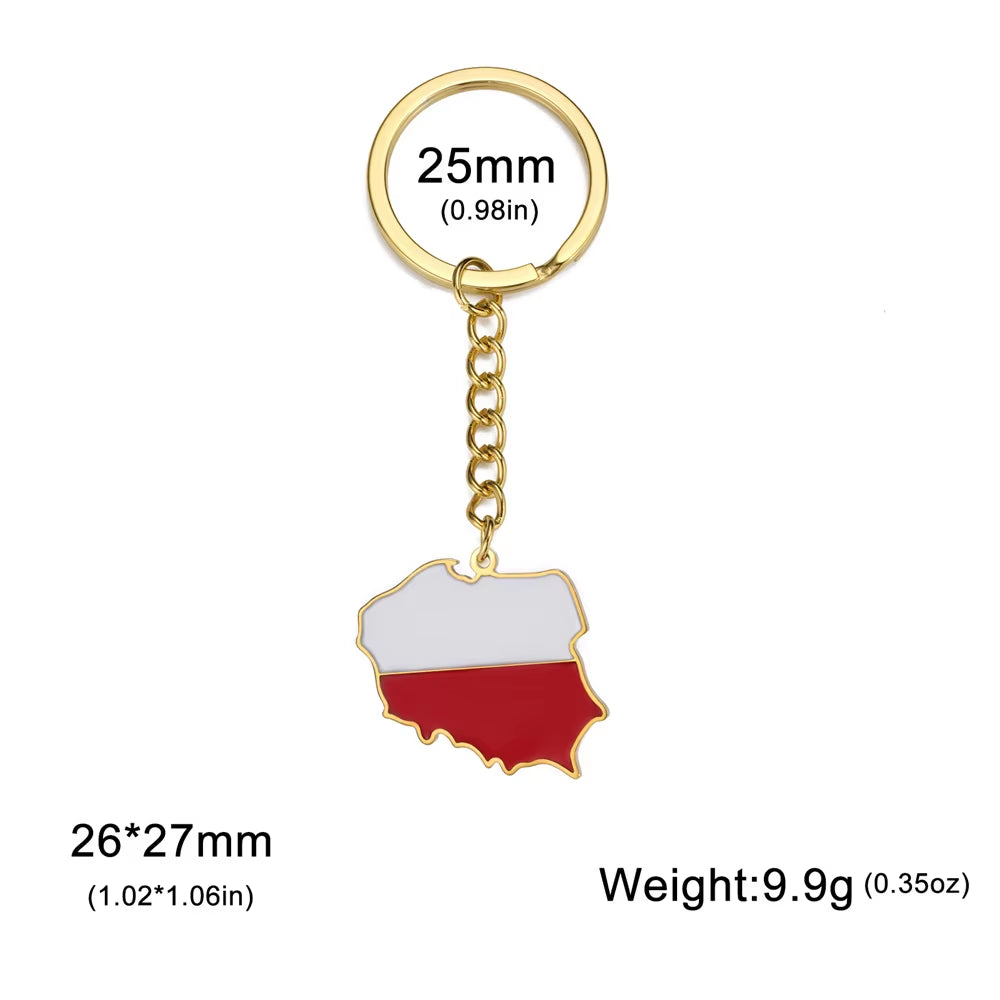 Poland Map Pendant Keychains Women Men Stainless Steel Polish Flag Ethnic Car Bags Key Chain Ring New Trend Jewelry Gift