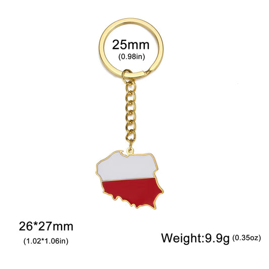 Poland Map Pendant Keychains Women Men Stainless Steel Polish Flag Ethnic Car Bags Key Chain Ring New Trend Jewelry Gift