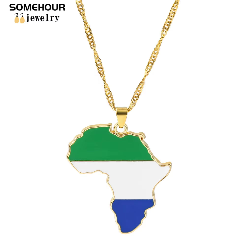 Vintage Africa Map Flag Pendant Necklace Unit African Countries Black Ethnic Roots Charms Hiphop Jewelry for Women Gift