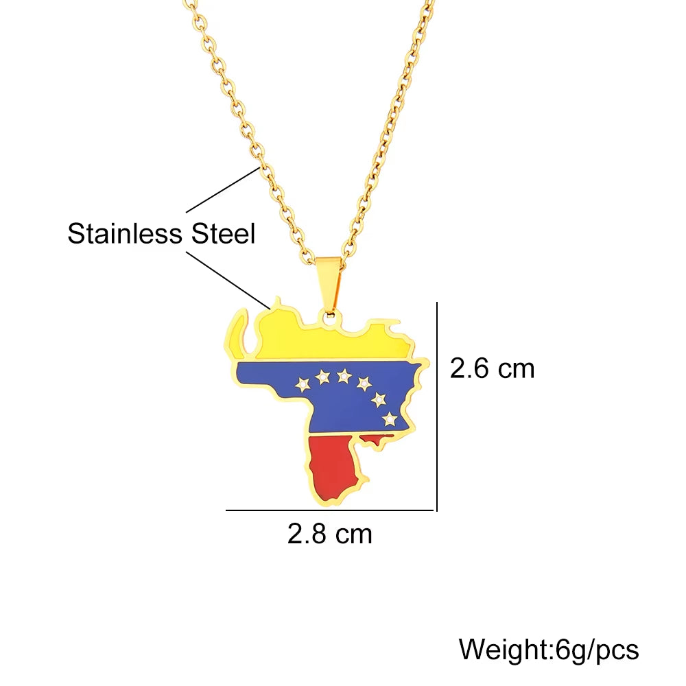 Venezuela Map Flag Pendant Necklace Stainless Steel for Women Men Gold Silver Color Charm Fashion Venezuelan Jewelry Gifts