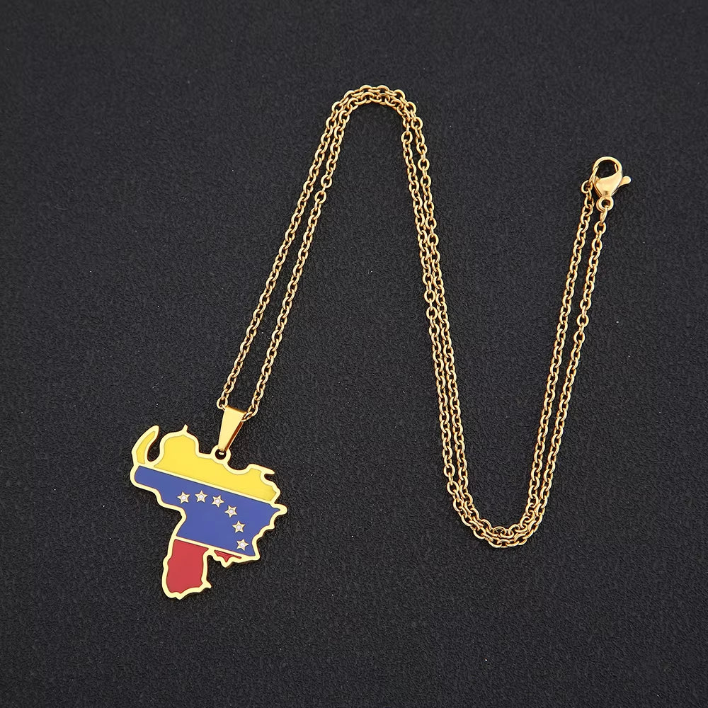 Venezuela Map Flag Pendant Necklace Stainless Steel for Women Men Gold Silver Color Charm Fashion Venezuelan Jewelry Gifts