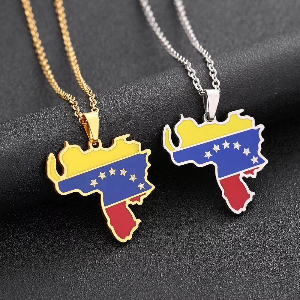 Venezuela Map Flag Pendant Necklace Stainless Steel for Women Men Gold Silver Color Charm Fashion Venezuelan Jewelry Gifts