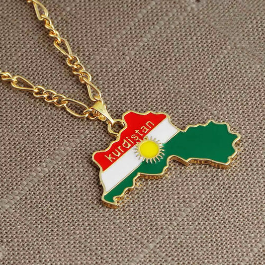 Chain National Flag of Kurdish Jewelry for Women Men Kurdistan Region Map Pendant Necklaces