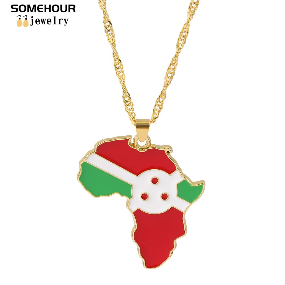 Vintage Africa Map Flag Pendant Necklace Unit African Countries Black Ethnic Roots Charms Hiphop Jewelry for Women Gift