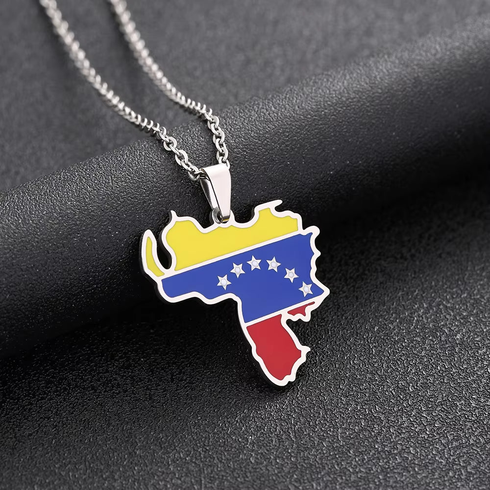 Venezuela Map Flag Pendant Necklace Stainless Steel for Women Men Gold Silver Color Charm Fashion Venezuelan Jewelry Gifts