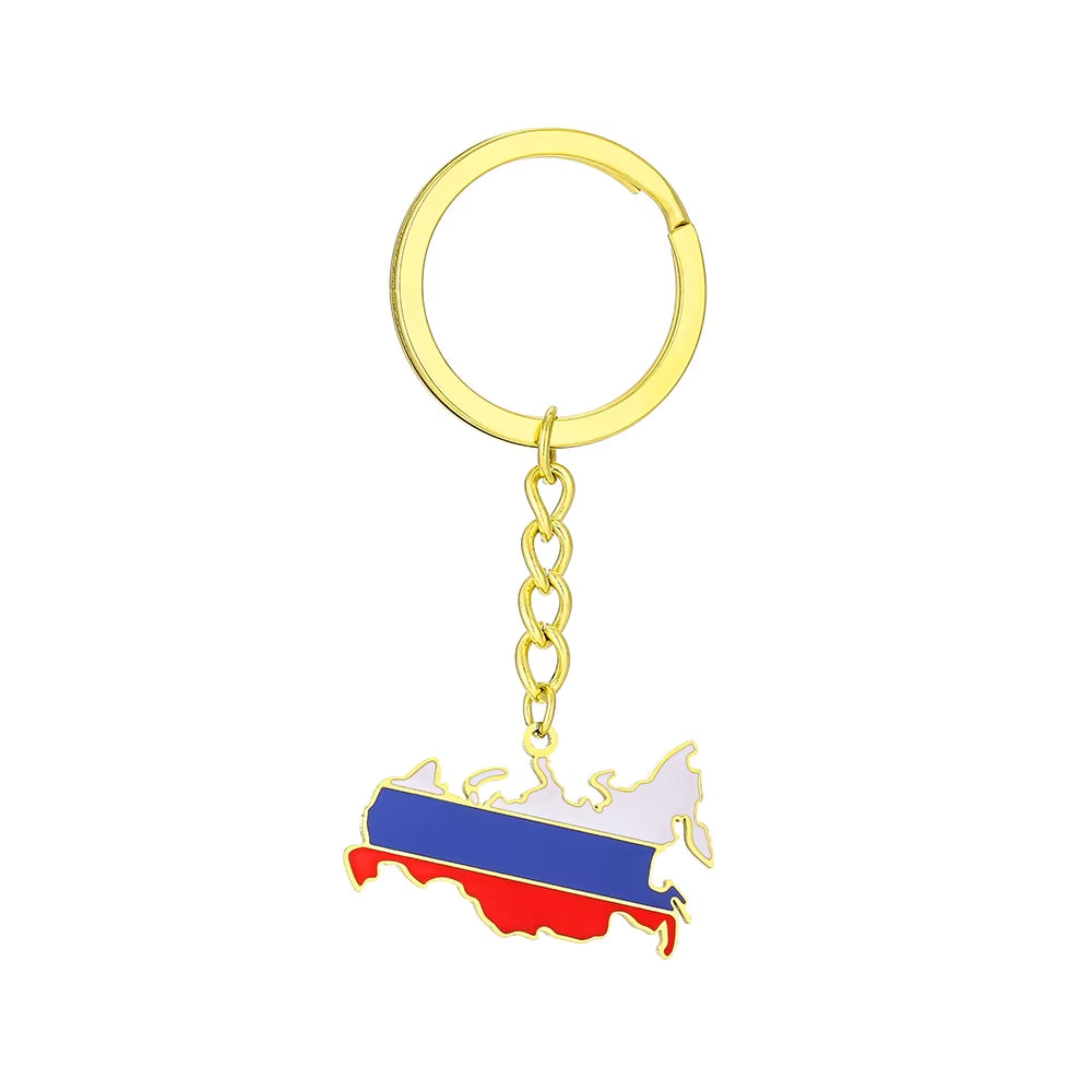 Fashion Russian Federation Russia Map Flag Key Chain Stainless Steel Men Women Maps Key Ring Jewelry Gift