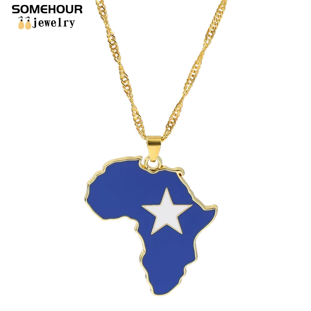 Vintage Africa Map Flag Pendant Necklace Unit African Countries Black Ethnic Roots Charms Hiphop Jewelry for Women Gift