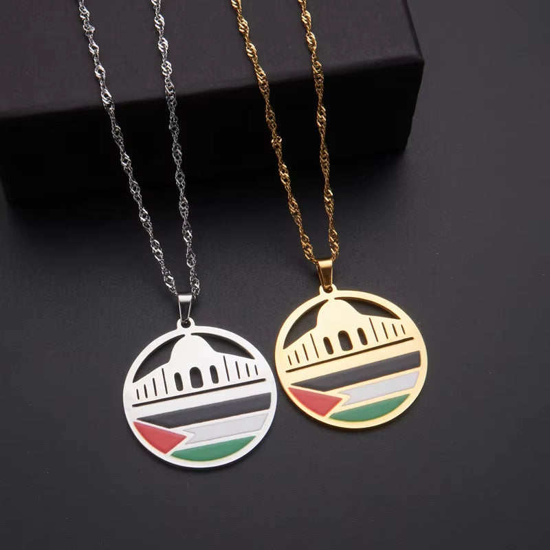 Stainless Steel Palestine Flag Pendant Necklace for Men Women Palestine Series Jewelry Accessories