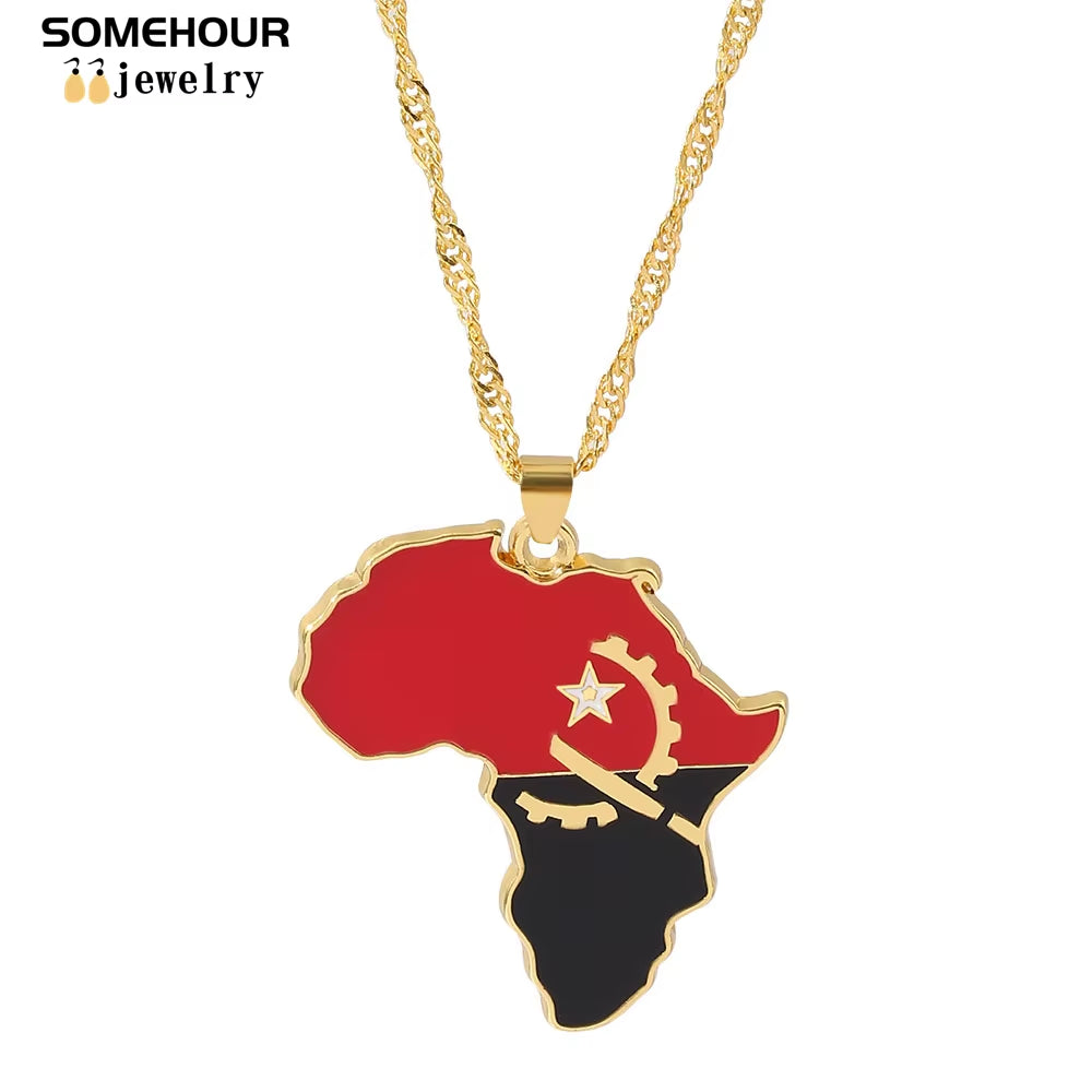 Vintage Africa Map Flag Pendant Necklace Unit African Countries Black Ethnic Roots Charms Hiphop Jewelry for Women Gift