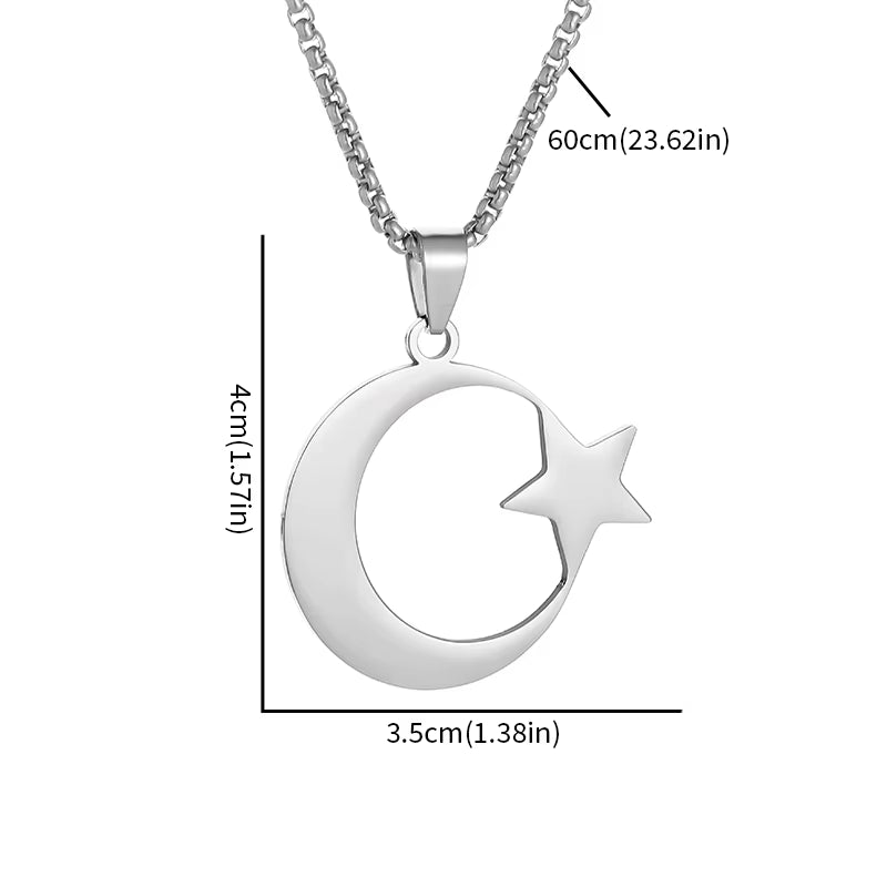 Stainless Steel Fashion Turkish Flag Star and Moon Pendant Necklace for Men and Women Fashion Faith Retro Jewelry Gifts