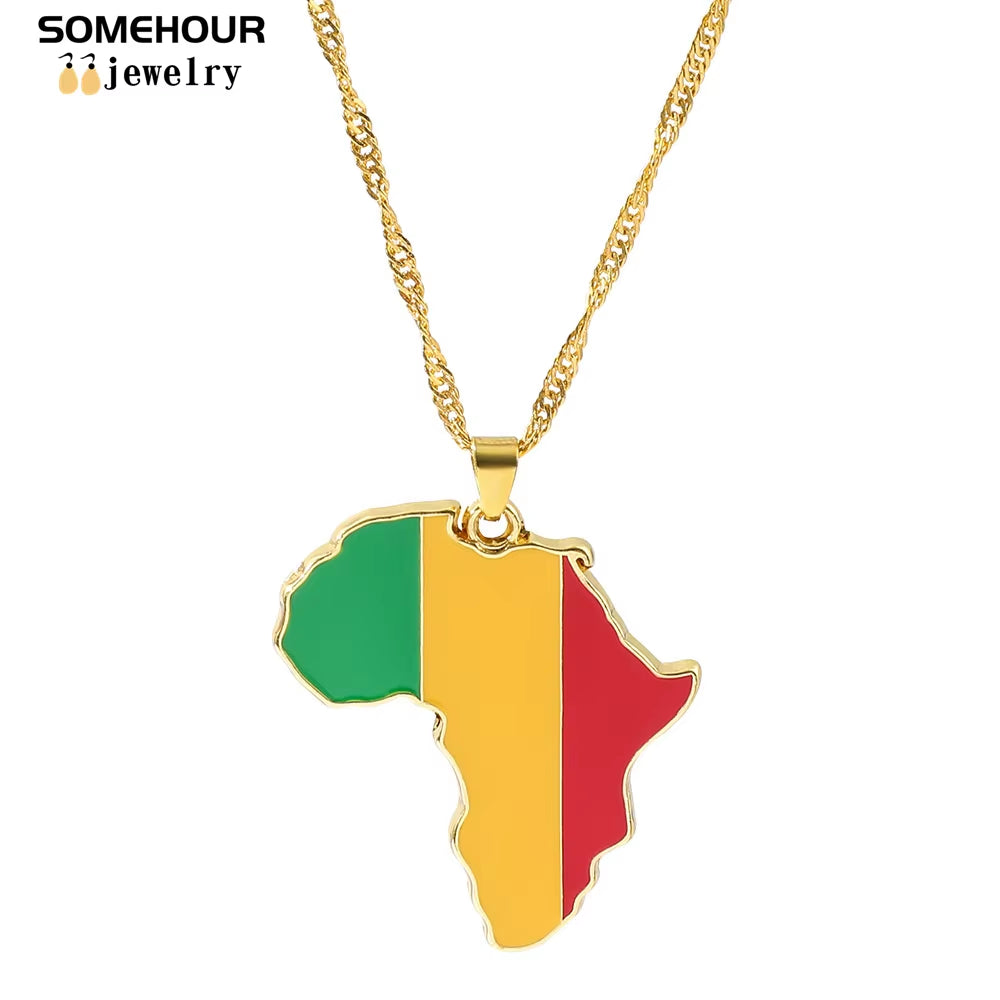 Vintage Africa Map Flag Pendant Necklace Unit African Countries Black Ethnic Roots Charms Hiphop Jewelry for Women Gift