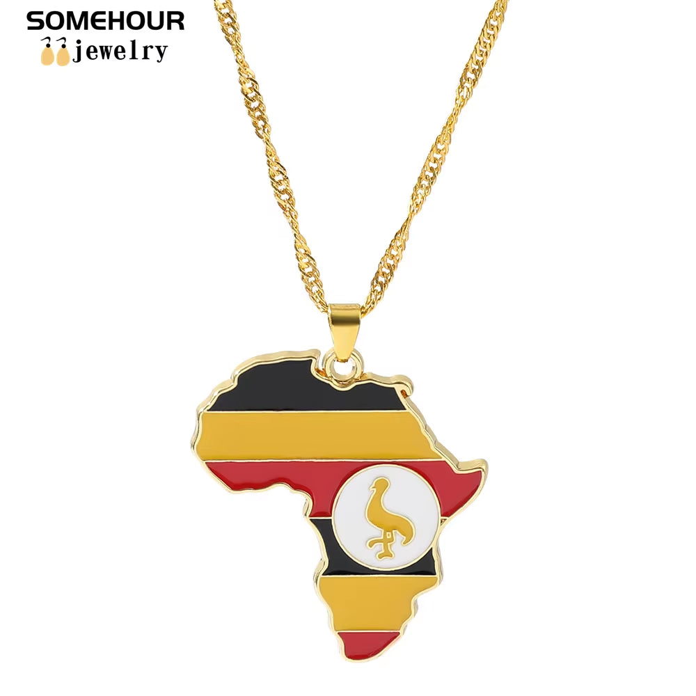 Vintage Africa Map Flag Pendant Necklace Unit African Countries Black Ethnic Roots Charms Hiphop Jewelry for Women Gift