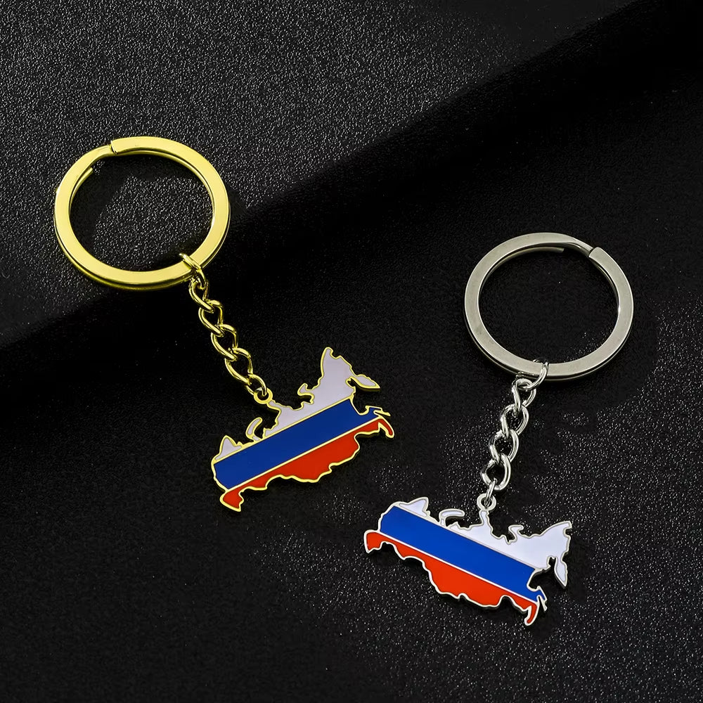 Fashion Russian Federation Russia Map Flag Key Chain Stainless Steel Men Women Maps Key Ring Jewelry Gift