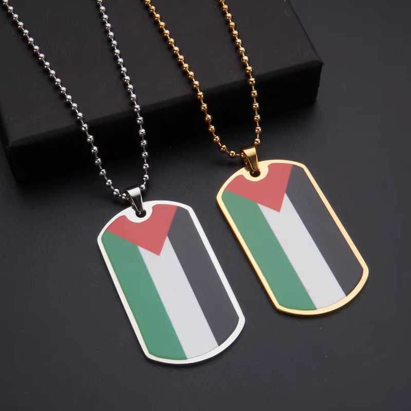 Stainless Steel Palestine Flag Pendant Necklace for Men Women Palestine Series Jewelry Accessories