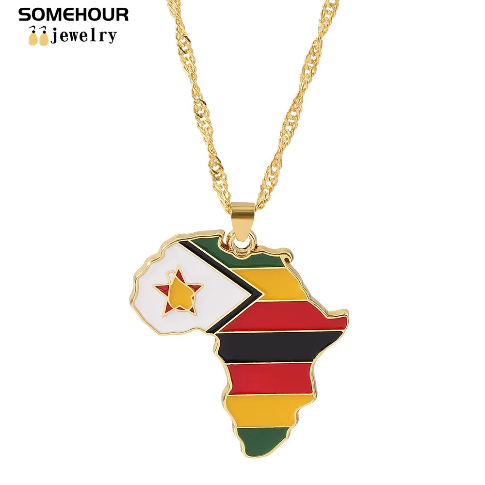 Vintage Africa Map Flag Pendant Necklace Unit African Countries Black Ethnic Roots Charms Hiphop Jewelry for Women Gift