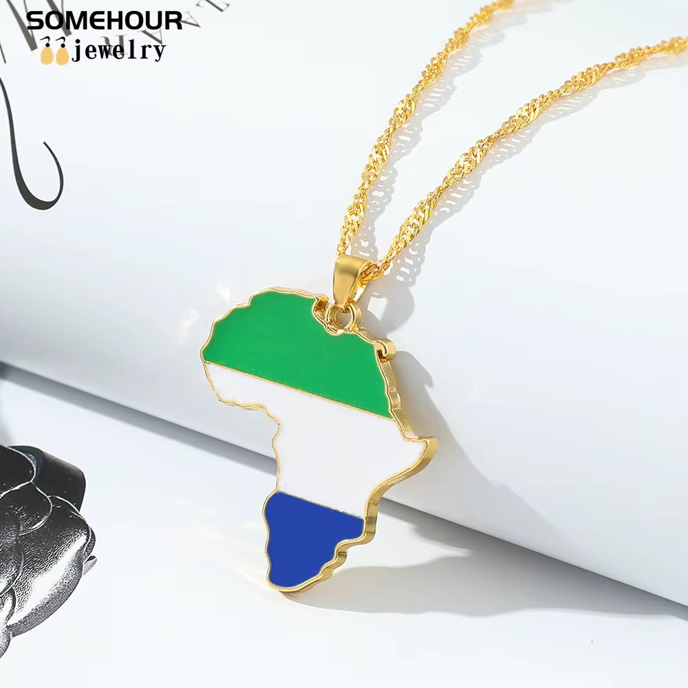 Vintage Africa Map Flag Pendant Necklace Unit African Countries Black Ethnic Roots Charms Hiphop Jewelry for Women Gift