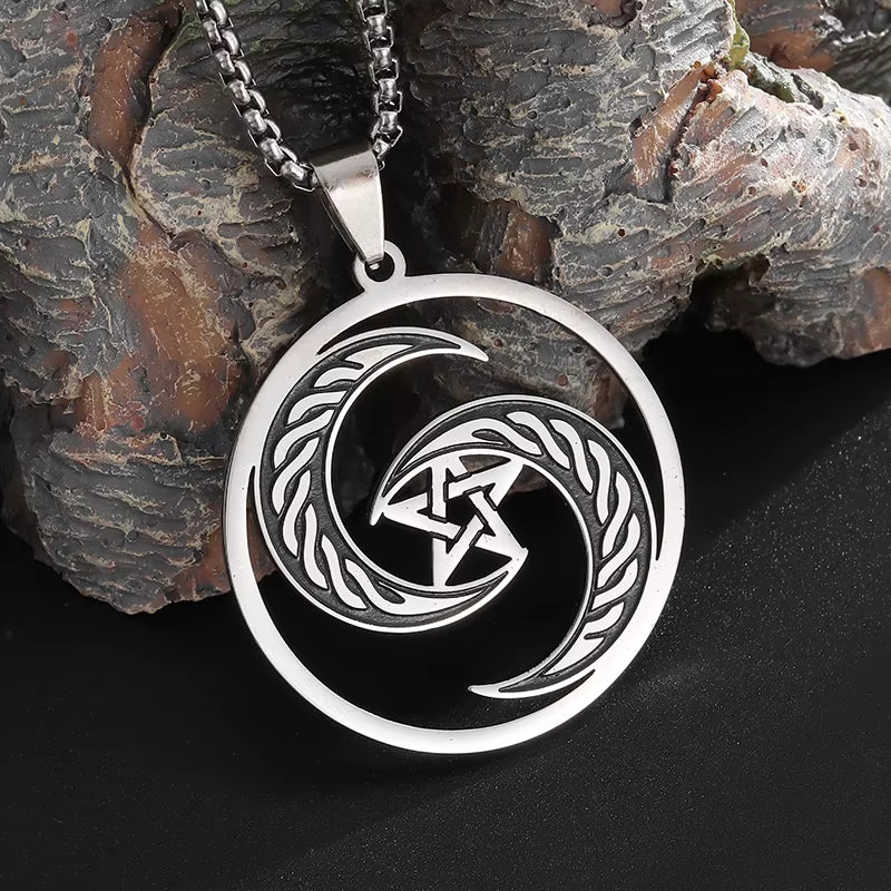 Stainless Steel Fashion Turkish Flag Star and Moon Pendant Necklace for Men and Women Fashion Faith Retro Jewelry Gifts