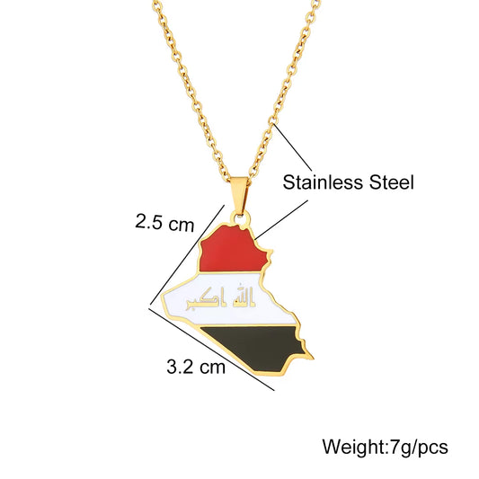 Republic of Iraq Map Flag Pendant Necklace Stainless Steel Gold/Silver Color Arabs Men Women Country Maps Jewelry Gift